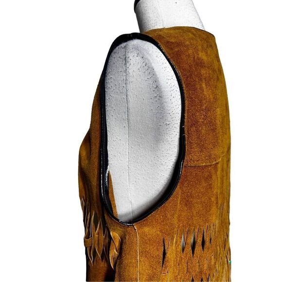 Vintage Hand Sewn 70's Hippie Suede Leather Fringed Beaded Vest Unisex Medium - Picture 4 of 6
